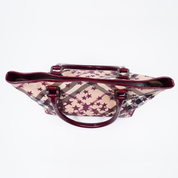 AI07❤️ BURBERRY Patent Supernova Check Stars Nickie Tote - Picture 6 of 14